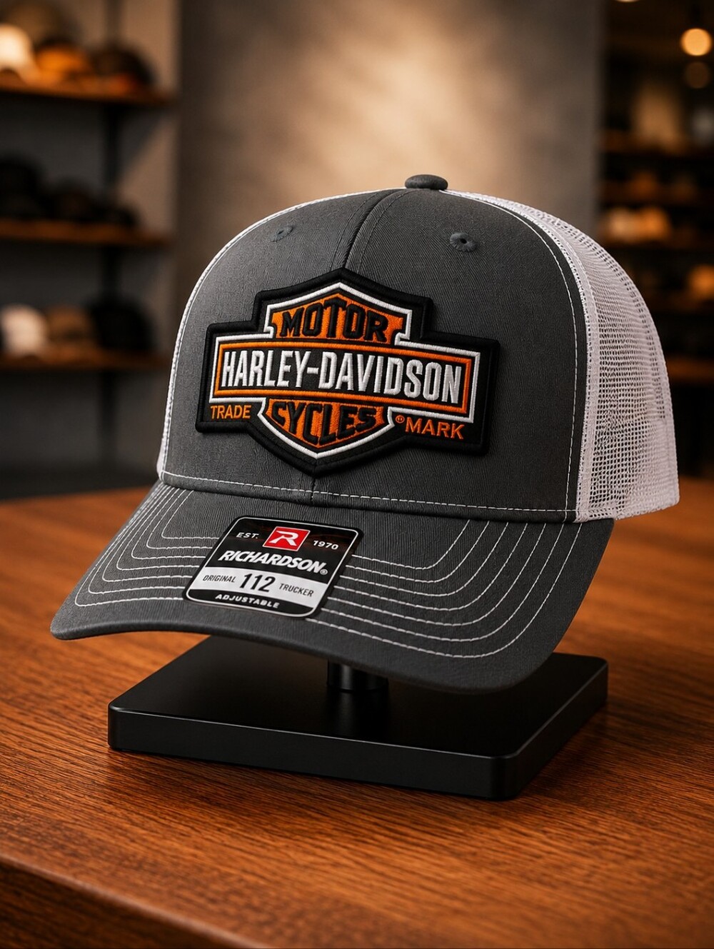 Harley-Davidson Richardson 112 Trucker Embroidered Patch Mesh Snapback Cap Hat